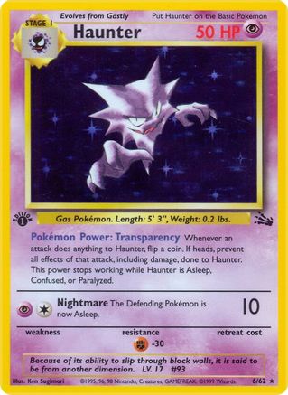 Haunter (6) 006  - Unlimited Holofoil Fossil - Holo Rare