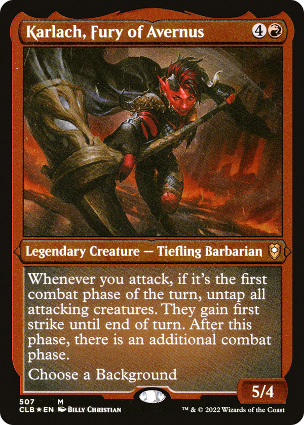 Karlach, Fury of Avernus (Foil Etched) [Commander Legends: Battle for Baldur's Gate]