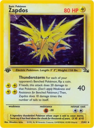 Zapdos (15) 015  - Unlimited Holofoil Fossil - Holo Rare