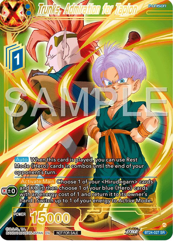 Trunks, Admiration for Tapion (Championship 2024 Finals Zenkai Pack) (Gold Stamped) (BT24-027) [Tournament Promotion Cards]