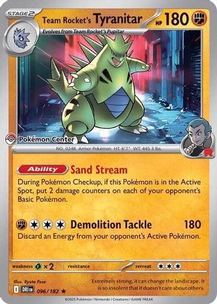 Team Rocket's Tyranitar (096/182) (Pokemon Center Exclusive) [Miscellaneous Cards]