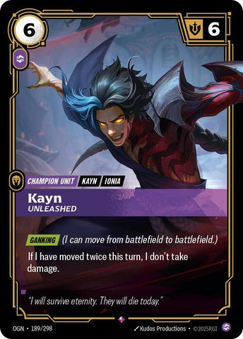 Kayn - Unleashed OGN #189/298 (Rare) [Riftbound: Origins]