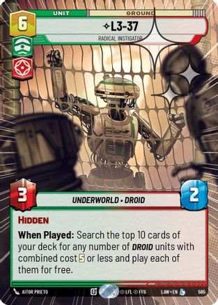 L3-37 - Radical Instigator (Hyperspace Foil) (565) - A Lawless Time Foil