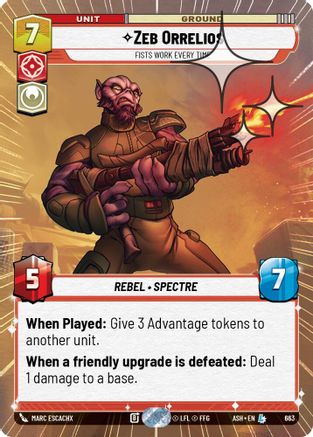 Zeb Orrelios - Fists Work Every Time (Hyperspace Foil) (663) - Ashes of the Empire Foil