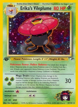 Erika's Vileplume 005  - Unlimited Holofoil Gym Heroes - Holo Rare