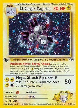 Lt. Surge's Magneton 008  - Unlimited Holofoil Gym Heroes - Holo Rare