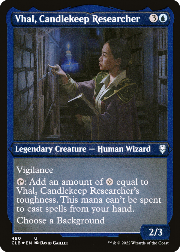 Vhal, Candlekeep Researcher (Foil Etched) [Commander Legends: Battle for Baldur's Gate]